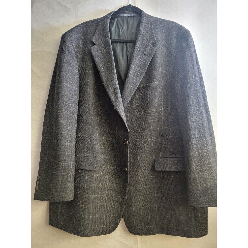 Austin Reed London 48R‎ Men Sport Coat Blazer Black Plaid  USA Made, Pure wool